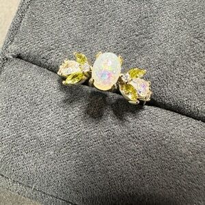 Adjustable 14K Gold Plated Opal Crystal Ring